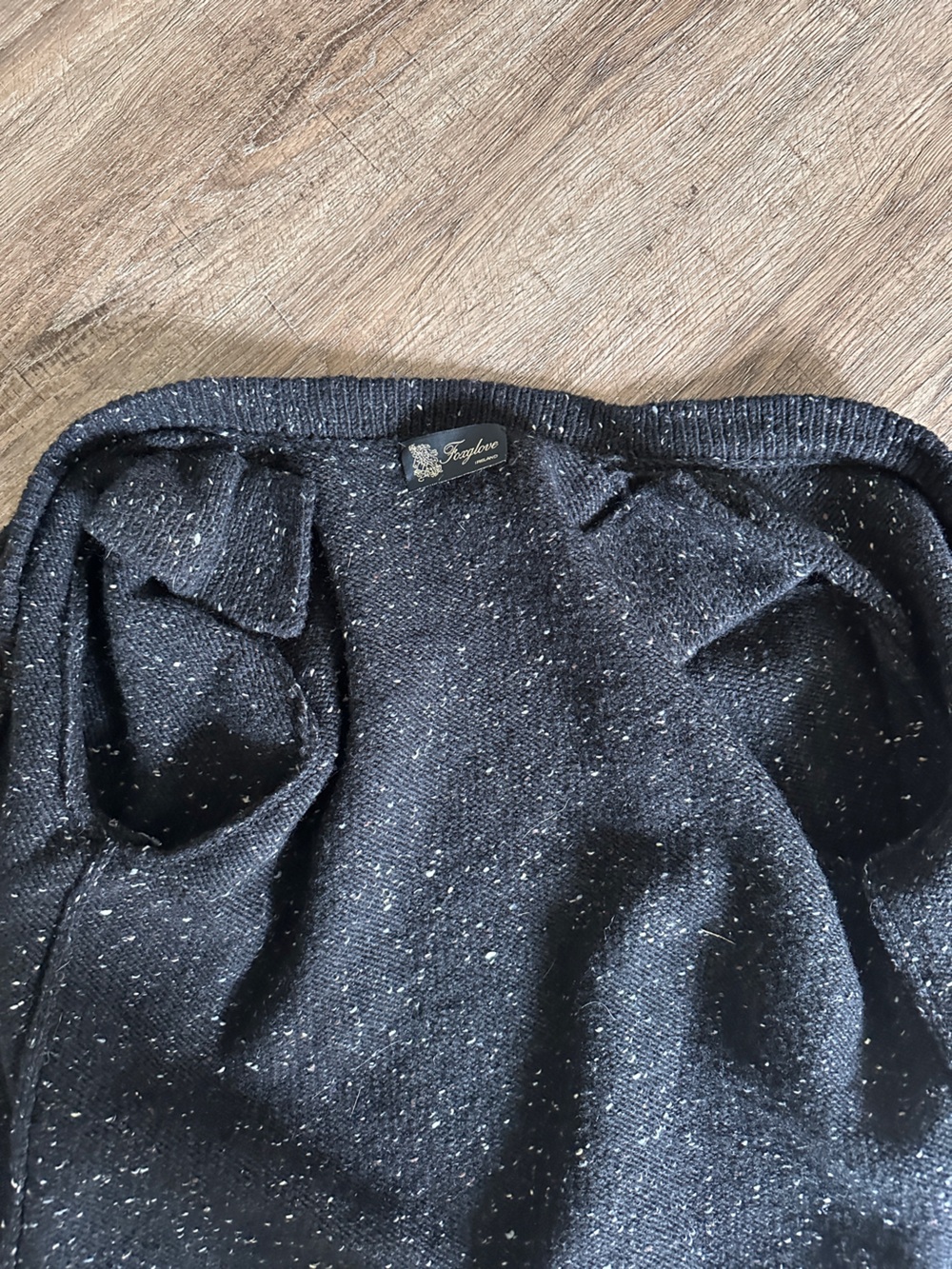 Vintage Foxglove 100% Wool Black Speckled Knit Toggle Cardigan Sweater Large - Picture 9 of 9